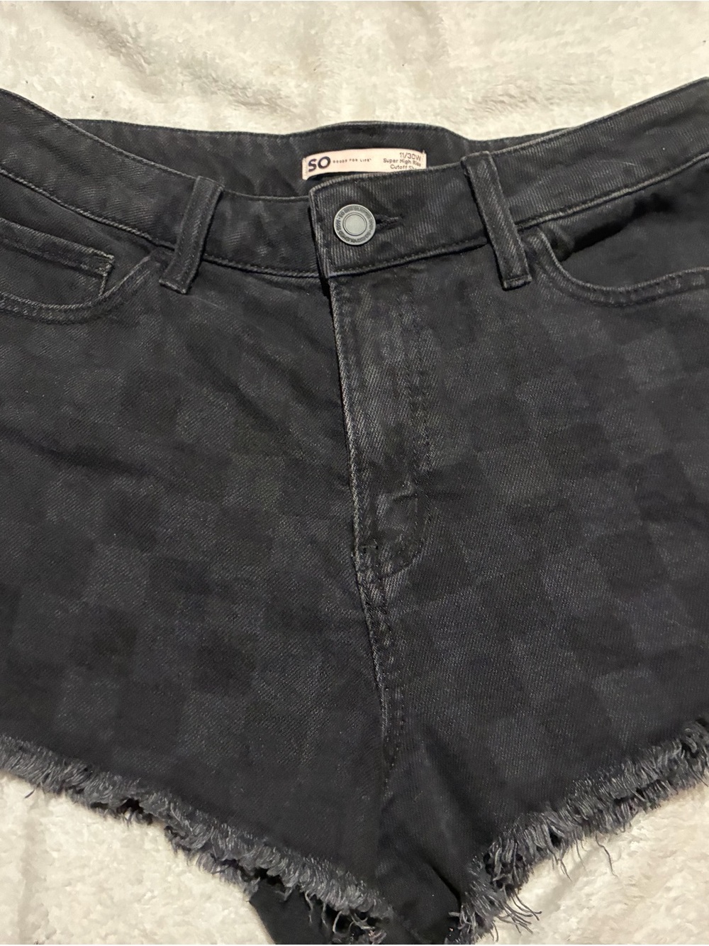 SO Black Checkerboard Frayed Hem Jean Shorts